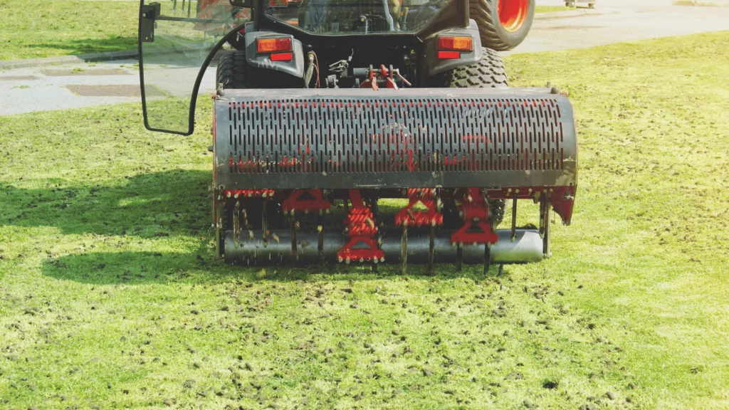 Core aeration of a Columbus Ohio lawn
